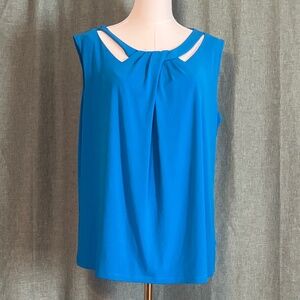Jones Studio Vibrant Blue short Sleeveless Blouse with Cutouts.
